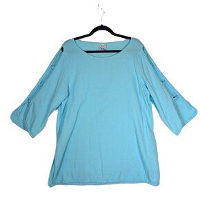 Dunes Beachy Tunic Top Womens Sz XL Aqua Boho Cotton Swim Coverup Resort VTG